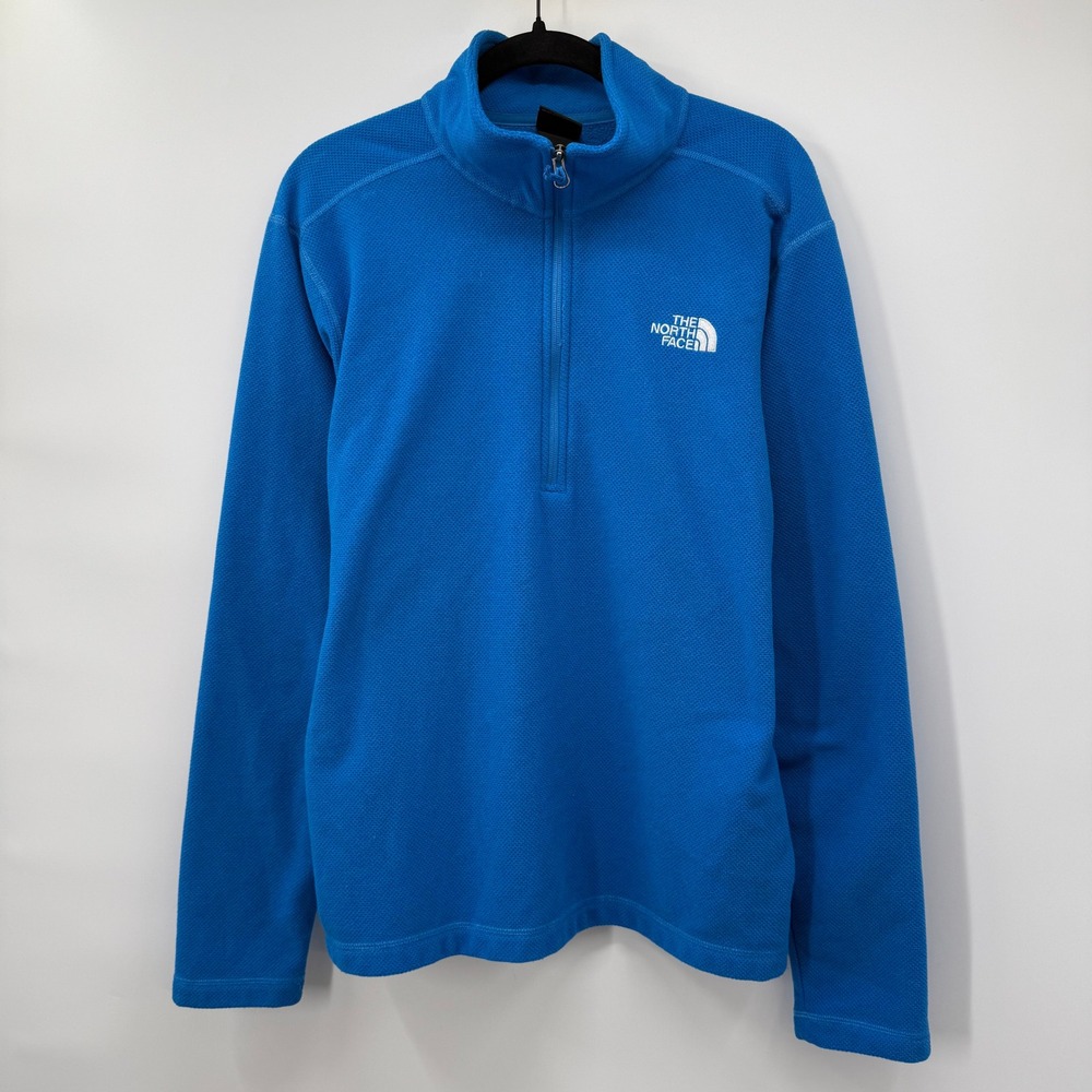 The North Face Mens Size Large Fleece Pullover Blue Quarter Zip Waffle Knit